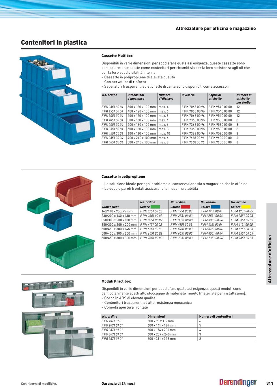 Cassette in polipropilene di elevata qualità Con nervature di rinforzo Separatori trasparenti ed etichette di carta sono disponibili come accessori Dimensioni Numero Divisorio Foglio di Numero di d