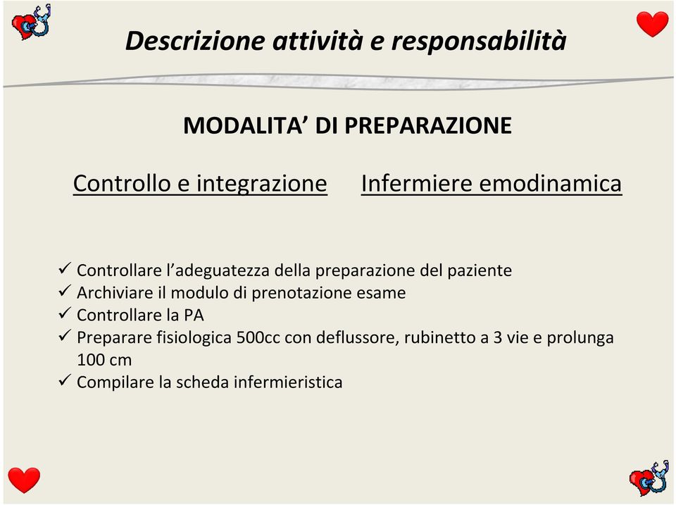 modulo di prenotazione esame Controllare la PA Preparare fisiologica 500cc