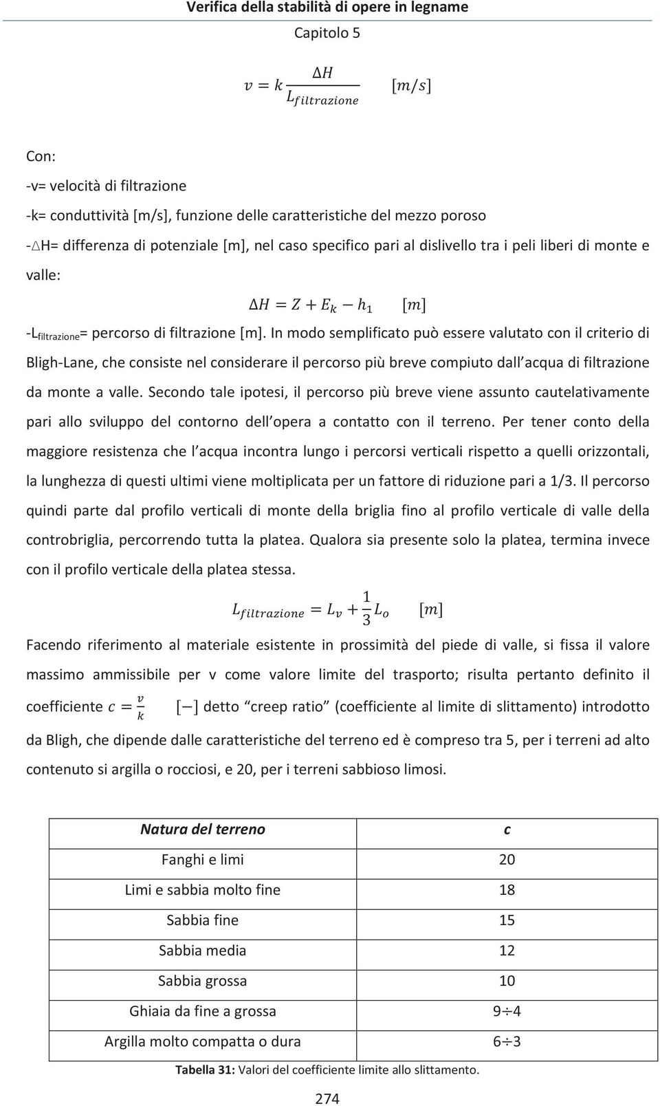 inmodosemplificatopuòesserevalutatoconilcriteriodi BlighLane,checonsistenelconsiderareilpercorsopiùbrevecompiutodall acquadifiltrazione damonteavalle.