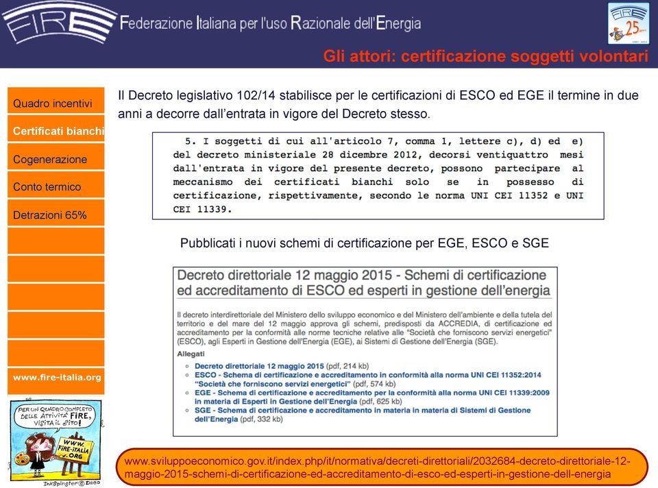 Pubblicati i nuovi schemi di certificazione per EGE, ESCO e SGE www.sviluppoeconomico.gov.it/index.
