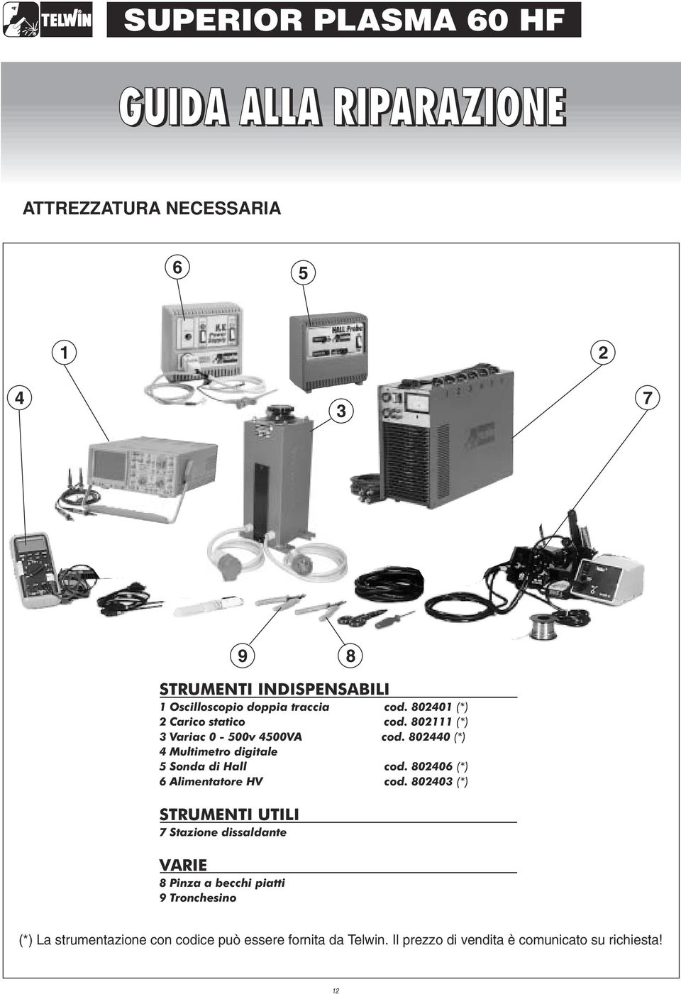 802440 (*) 4 Multimetro digitale 5 Sonda di Hall cod. 802406 (*) 6 Alimentatore HV cod.