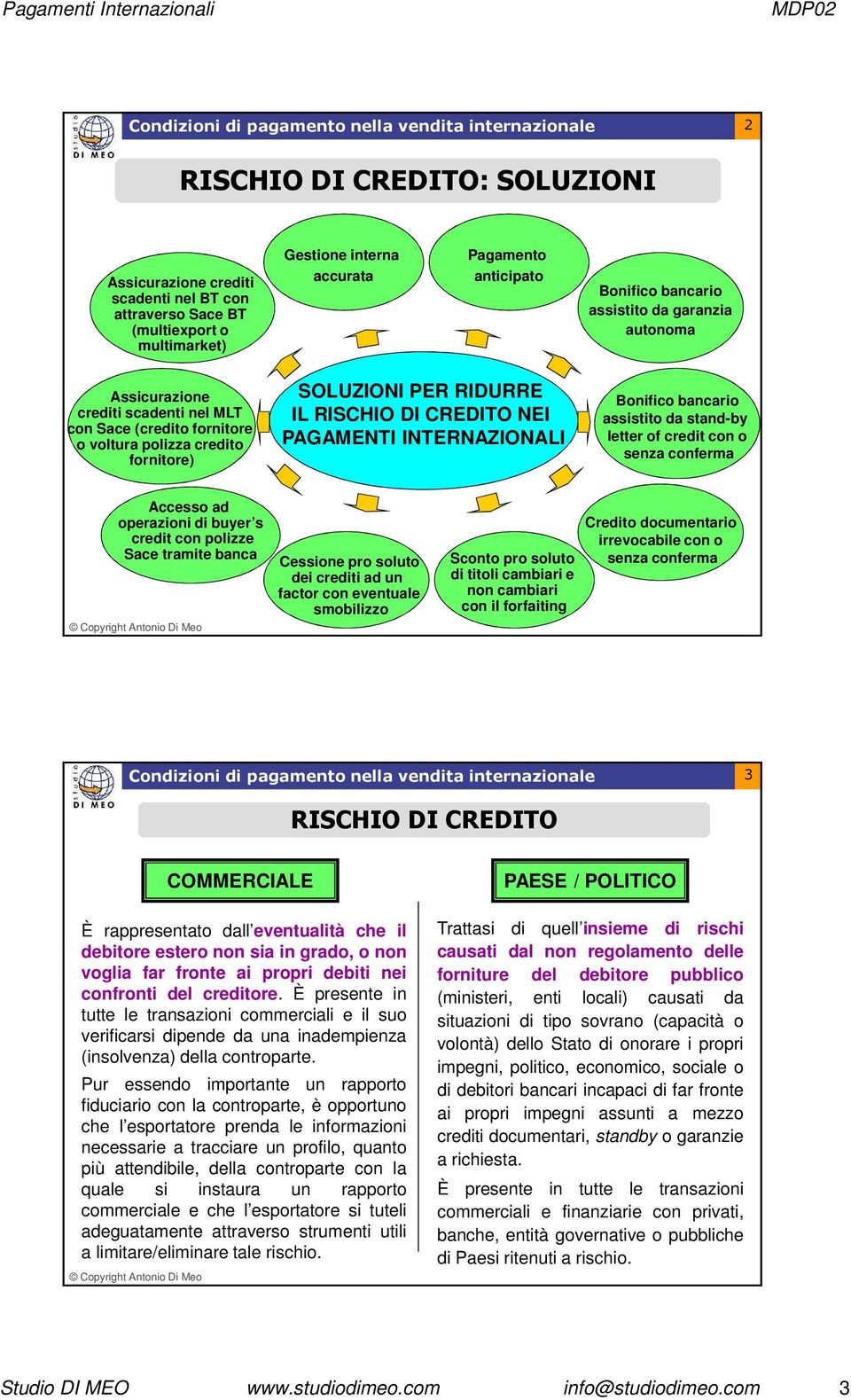 RISCHIO DI CREDITO NEI PAGAMENTI INTERNAZIONALI Bonifico bancario assistito da stand-by letter of credit con o senza conferma Accesso ad operazioni di buyer s credit con polizze Sace tramite banca