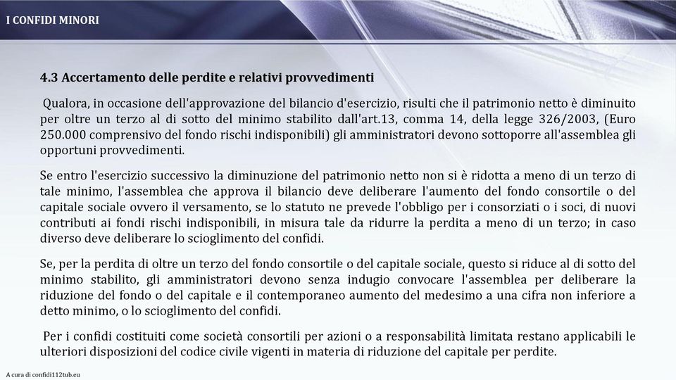 000 comprensivo del fondo rischi indisponibili) gli amministratori devono sottoporre all'assemblea gli opportuni provvedimenti.