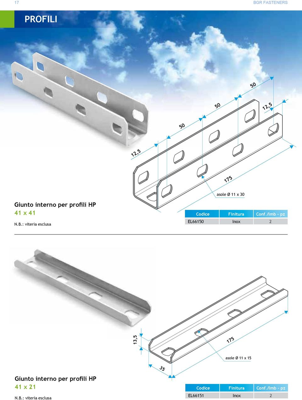 /Imb - pz EL66150 Inox 2 13,5 175 asole Ø 11 x 15 35 Giunto interno per