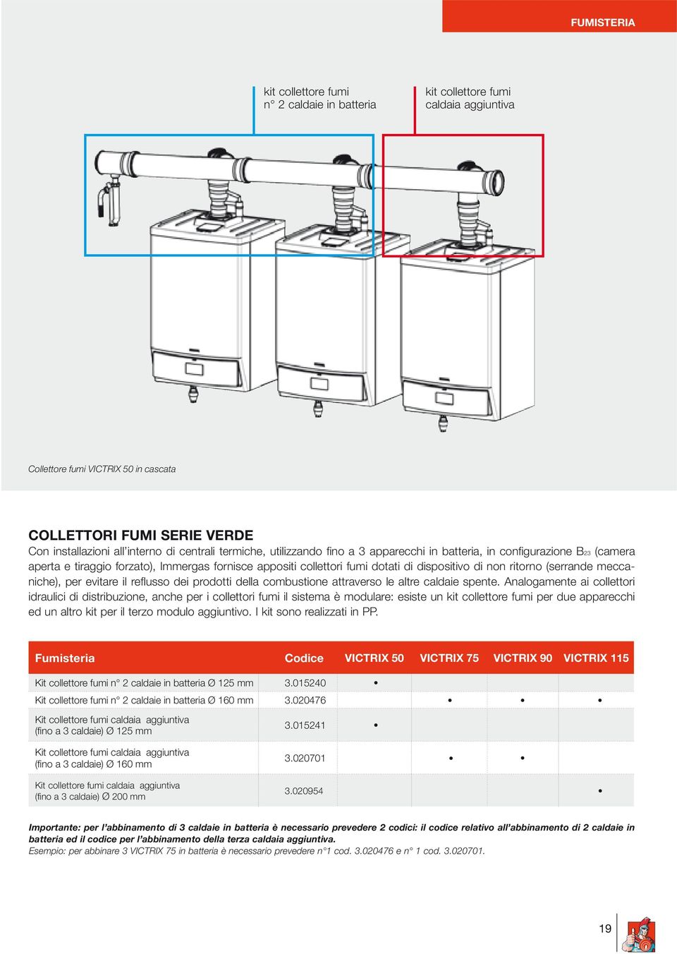 ritorno (serrande meccaniche), per evitare il reflusso dei prodotti della combustione attraverso le altre caldaie spente.