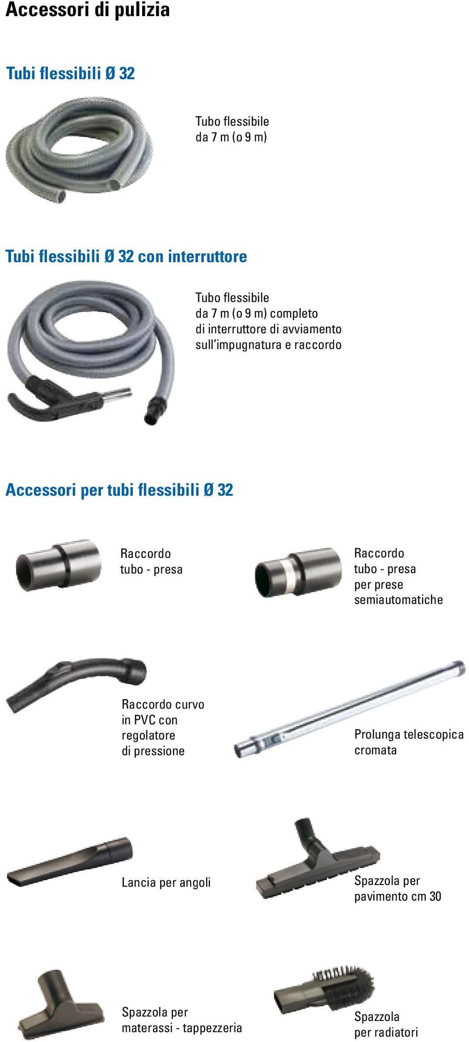 flessibili Ø 32 Raccordo tubo - presa Raccordo tubo - presa per prese semiautomatiche Raccordo curvo in PVC con