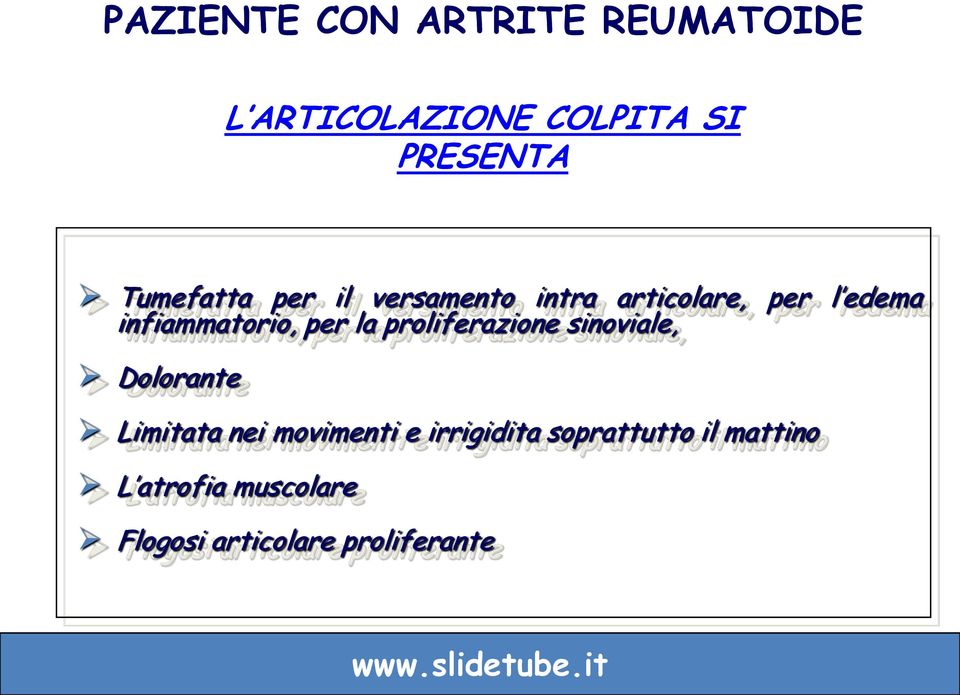 proliferazione sinoviale, Dolorante Limitata nei movimenti e