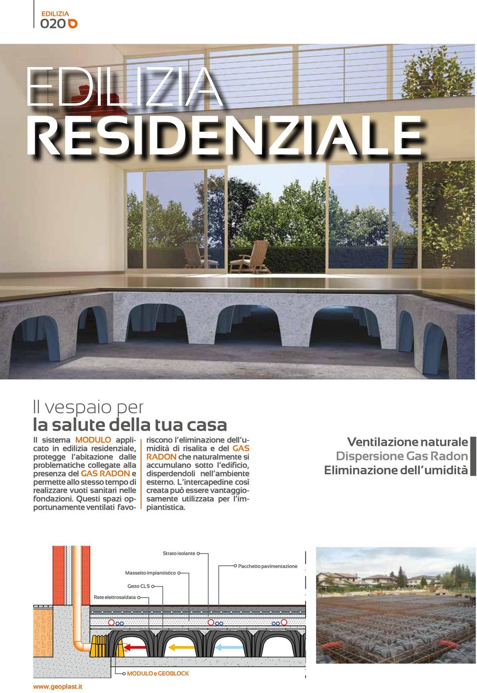 Questi spazi opportunamente ventilati favoriscono l eliminazione dell umidità di risalita e del GAS RADON che naturalmente si accumulano sotto l edificio, disperdendoli nell ambiente