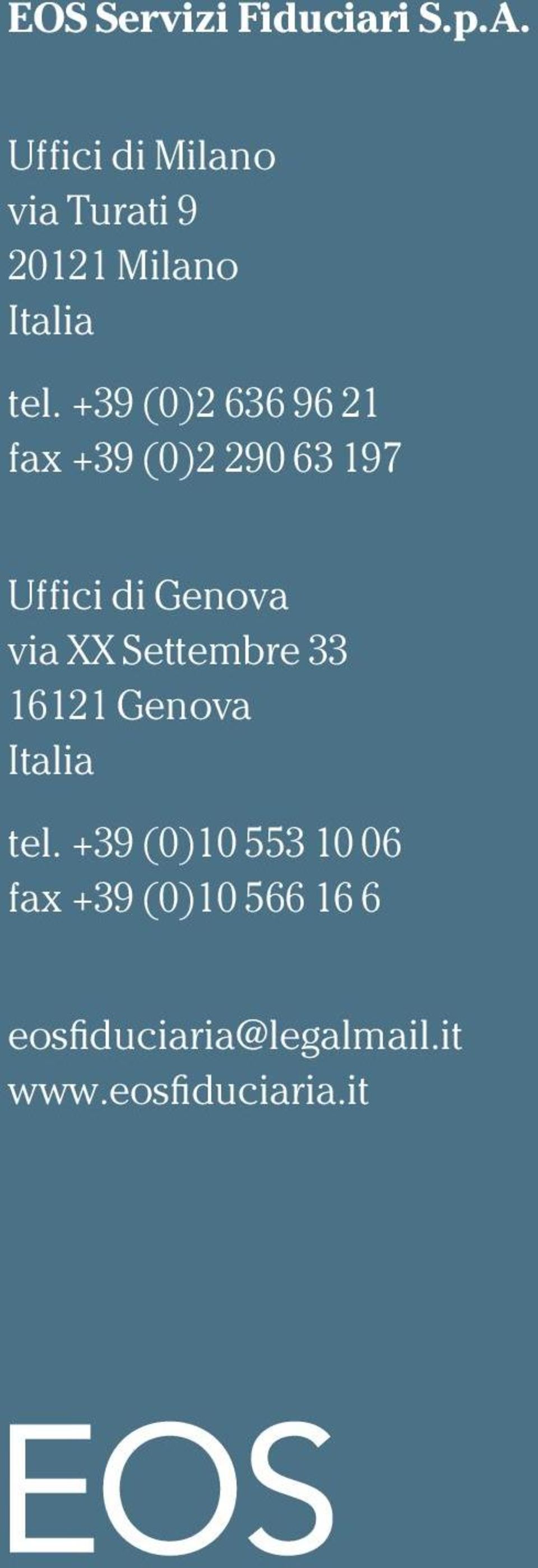 XX Settembre 33 16121 Genova Italia tel.