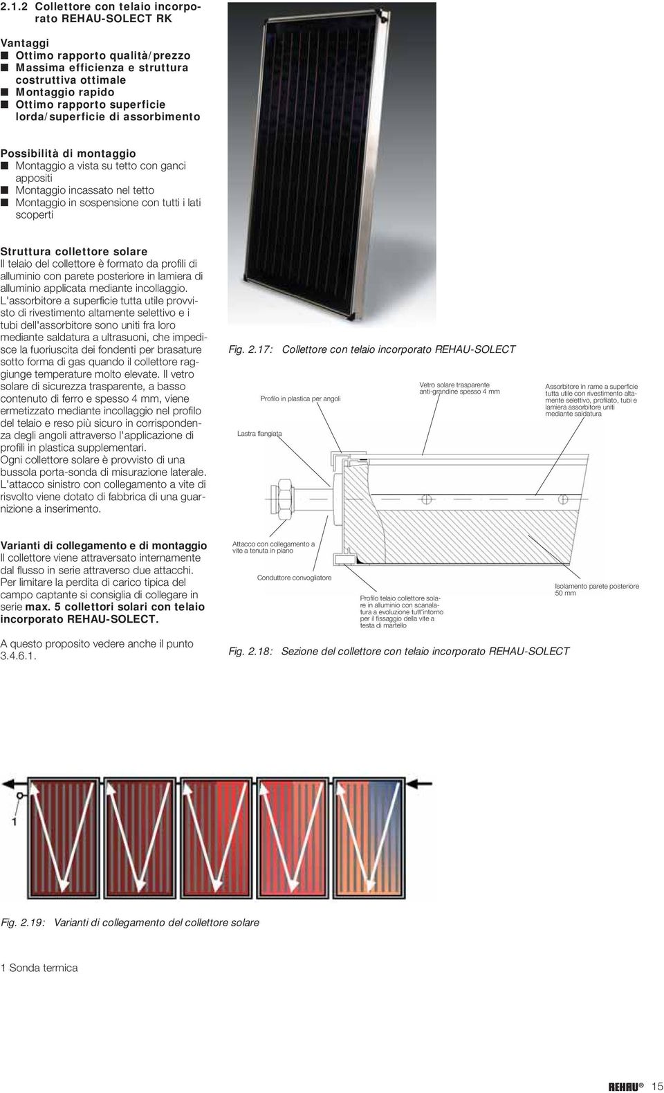 telaio del collettore è formato da profili di alluminio con parete posteriore in lamiera di alluminio applicata mediante incollaggio.