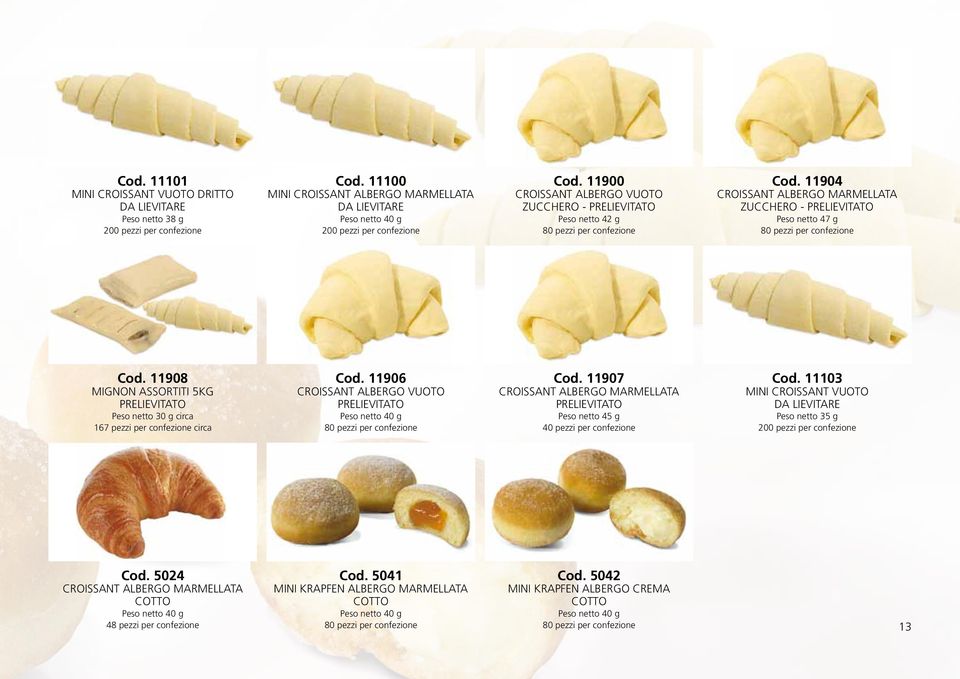 11904 CROISSANT ALBERGO MARMELLATA ZUCCHERO - PRELIEVITATO Peso netto 47 g 80 pezzi per confezione Cod.