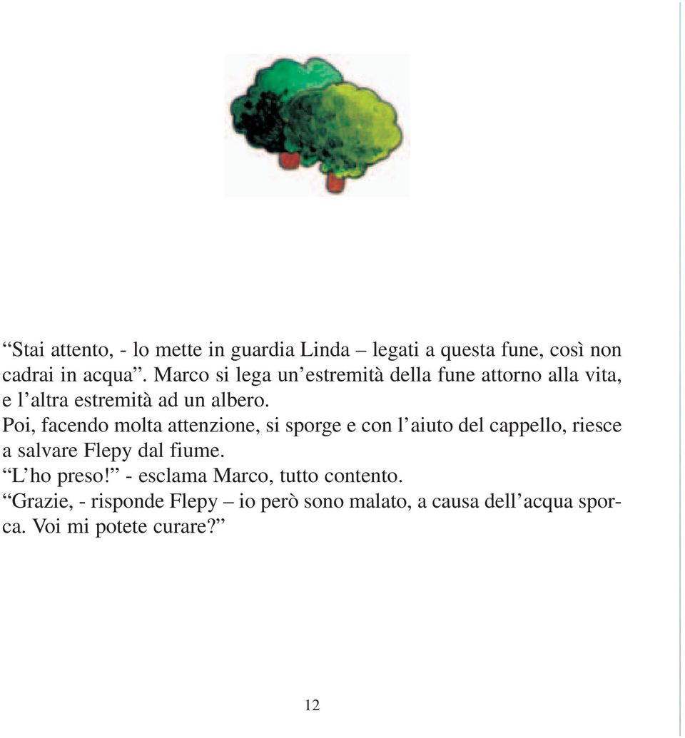 Poi, facendo molta attenzione, si sporge e con l aiuto del cappello, riesce a salvare Flepy dal fiume.