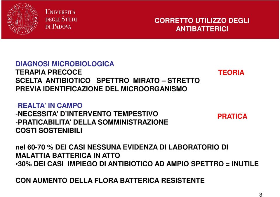 SOMMINISTRAZIONE COSTI SOSTENIBILI TEORIA PRATICA nel 60-70 % DEI CASI NESSUNA EVIDENZA DI LABORATORIO DI MALATTIA