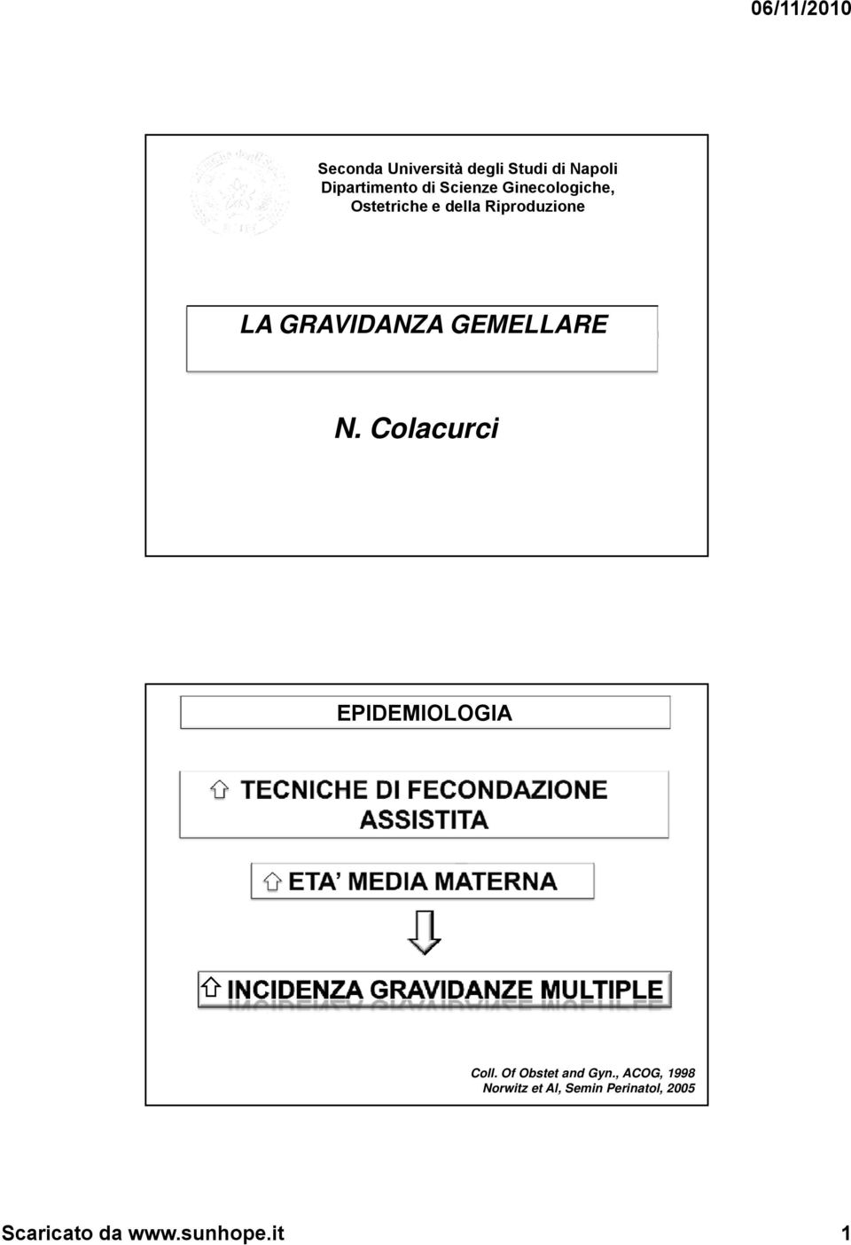 GEMELLARE N. Colacurci EPIDEMIOLOGIA Coll. Of Obstet and Gyn.