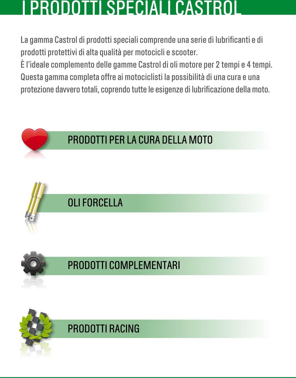 è l ideale complemento delle gamme Castrol di oli motore per 2 tempi e 4 tempi.