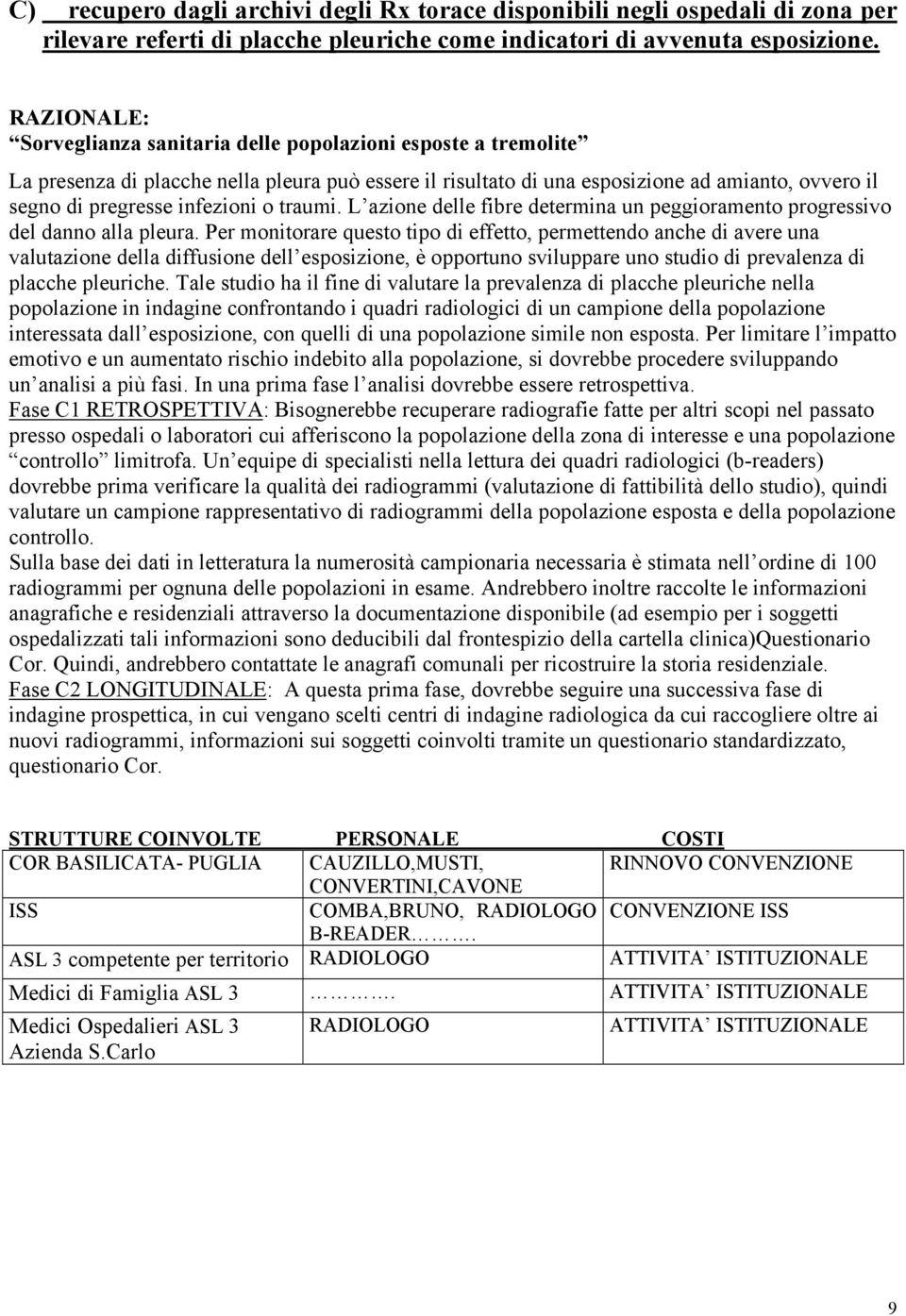 infezioni o traumi. L azione delle fibre determina un peggioramento progressivo del danno alla pleura.