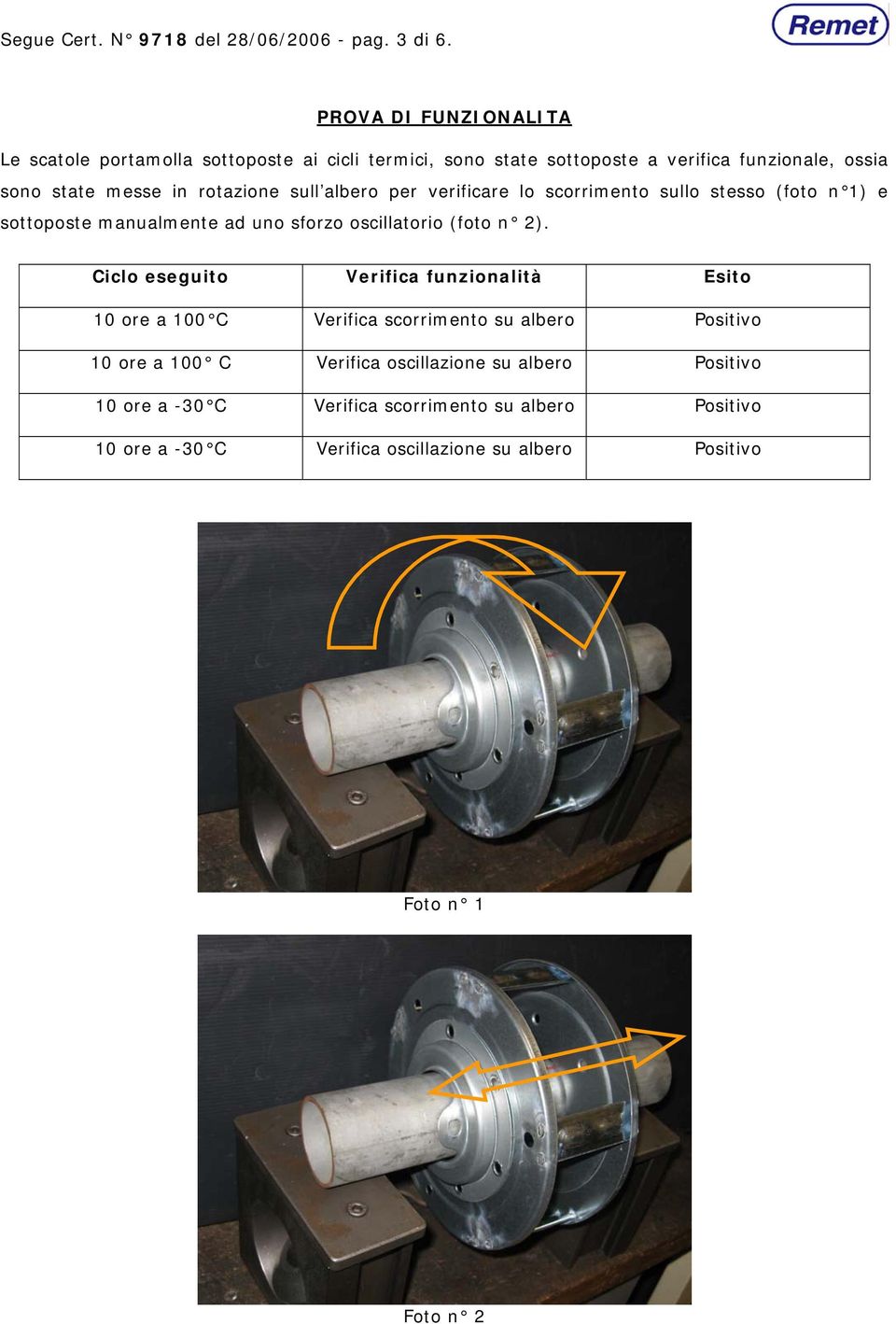 sull albero per verificare lo scorrimento sullo stesso (foto n 1) e sottoposte manualmente ad uno sforzo oscillatorio (foto n 2).