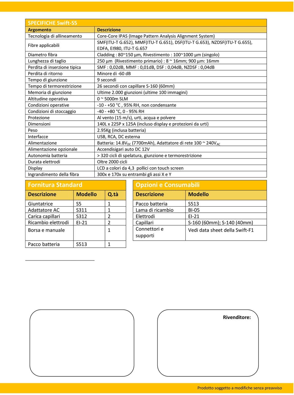 Display Ingrandimento della fibra Fornitura Standard Descrizione Core-Core IPAS (Image Pattern Analysis Alignment System) SMF(ITU-T G.652), MMF(ITU-T G.651), DSF(ITU-T G.653), NZDSF(ITU-T G.