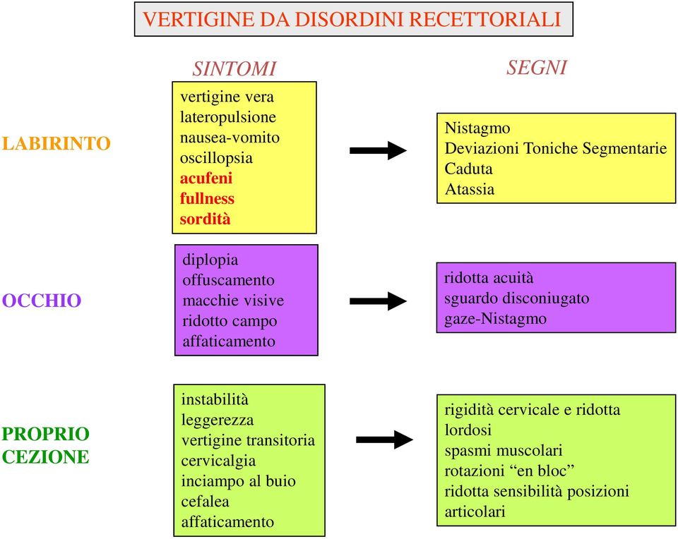 ridotta acuità sguardo disconiugato gaze-nistagmo PROPRIO CEZIONE instabilità leggerezza vertigine transitoria cervicalgia inciampo al