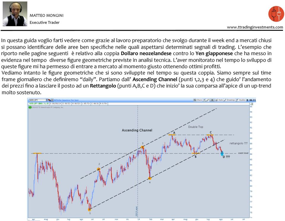 L esempio che riporto nelle pagine seguenti è relativo alla coppia Dollaro neozelandese contro lo Yen giapponese che ha messo in evidenza nel tempo diverse figure geometriche previste in analisi