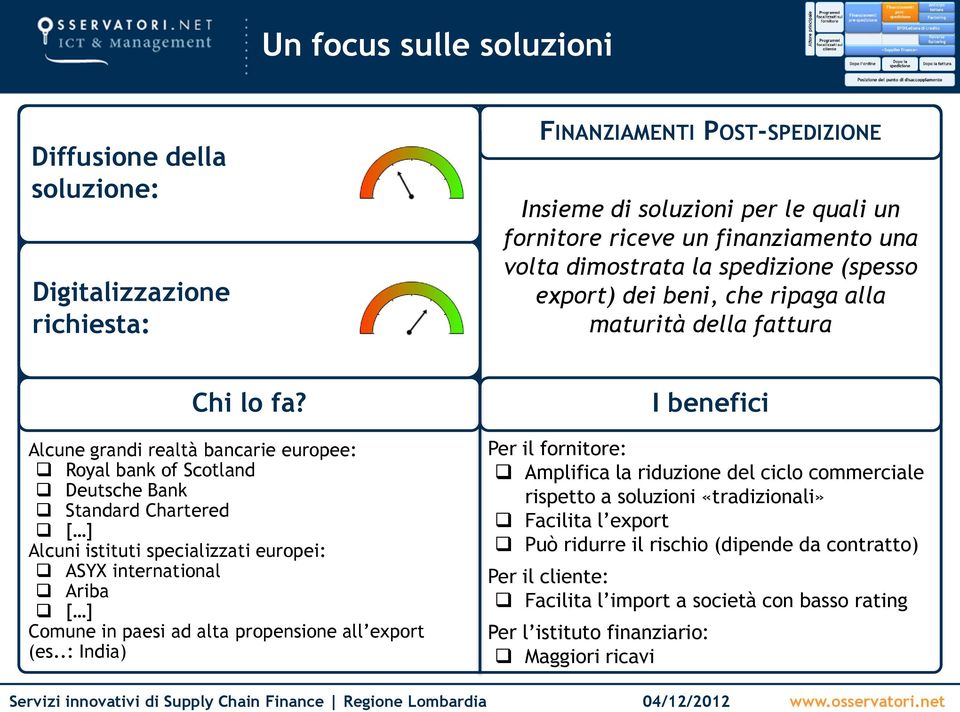 Alcune grandi realtà bancarie europee: Royal bank of Scotland Deutsche Bank Standard Chartered [ ] Alcuni istituti specializzati europei: ASYX international Ariba [ ] Comune in paesi ad alta