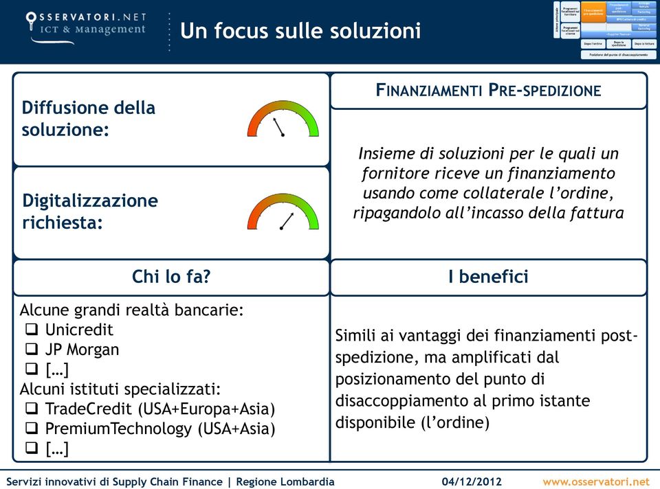 Alcune grandi realtà bancarie: Unicredit JP Morgan [ ] Alcuni istituti specializzati: TradeCredit (USA+Europa+Asia) PremiumTechnology (USA+Asia)