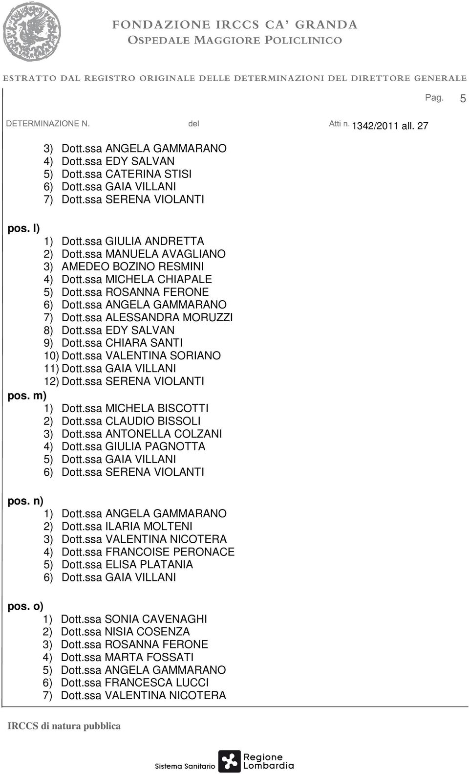 ssa CHIARA SANTI 10) Dott.ssa VALENTINA SORIANO 11) Dott.ssa GAIA VILLANI 12) Dott.ssa SERENA VIOLANTI pos. m) 1) Dott.ssa MICHELA BISCOTTI 2) Dott.ssa CLAUDIO BISSOLI 3) Dott.