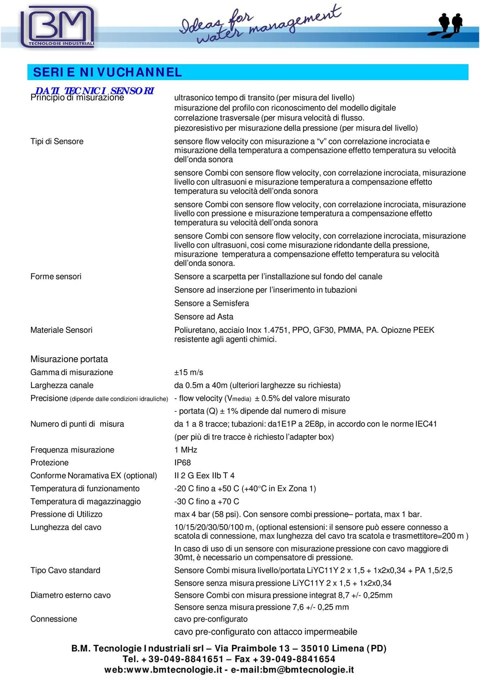 piezoresistivo per misurazione della pressione (per misura del livello) sensore flow velocity con misurazione a v con correlazione incrociata e misurazione della temperatura a compensazione effetto