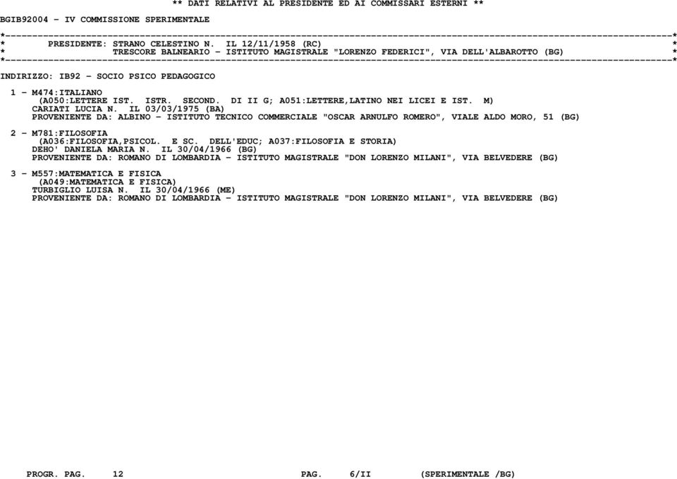 SECOND. DI II G; A051:LETTERE,LATINO NEI LICEI E IST. M) CARIATI LUCIA N.