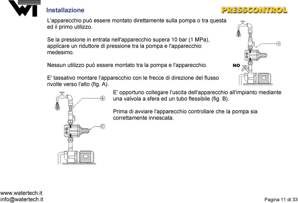 Nessun utilizzo può essere montato tra la pompa e l'apparecchio.