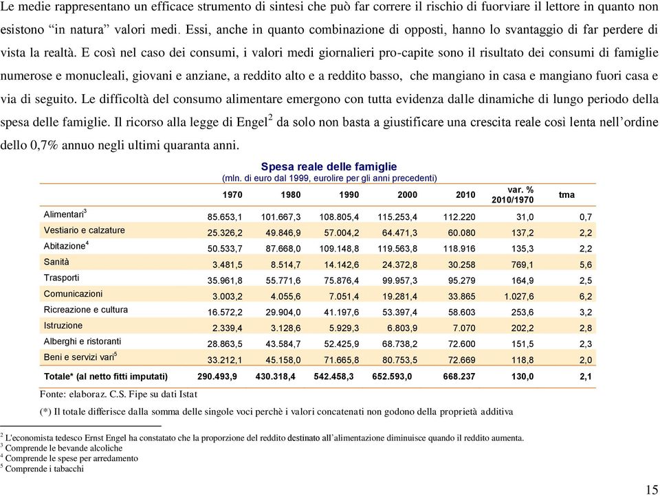 E così nel caso dei consumi, i valori medi giornalieri pro-capite sono il risultato dei consumi di famiglie numerose e monucleali, giovani e anziane, a reddito alto e a reddito basso, che mangiano in