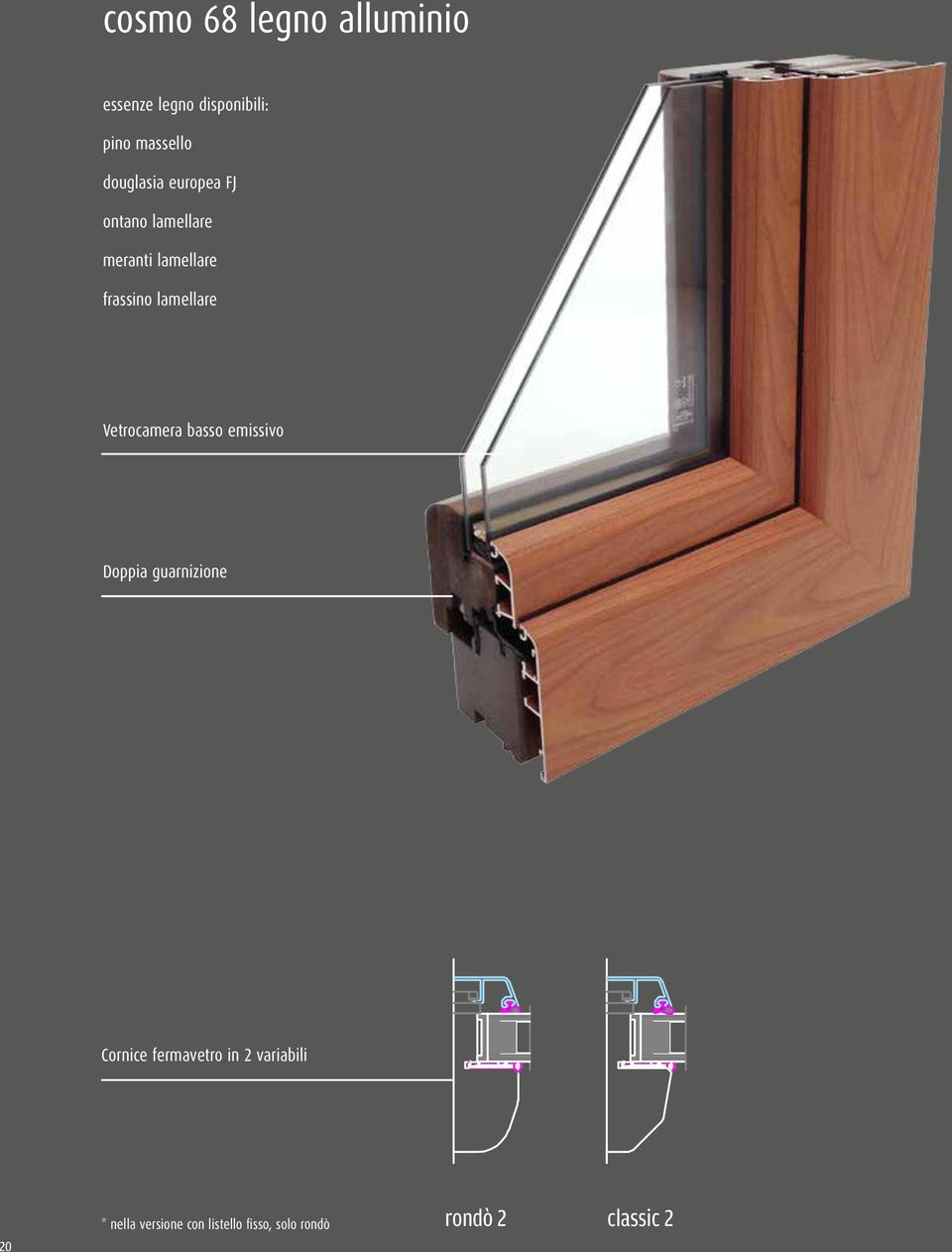 lamellare - frassino Frassino lamellare Vetrocamera basso emissivo Doppia guarnizione Cornice