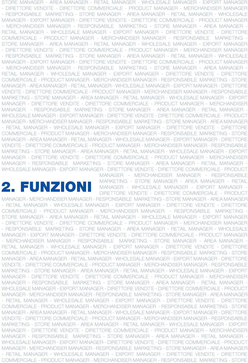 FUNZIONI DIRETTORE VENDITE - DIRETTORE COMMERCIALE - PRODUCT MANAGER - MERCHANDISER MANAGER - RESPONSABILE MARKETING -             STORE