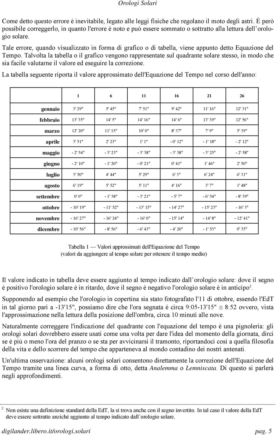 Tale errore, quando visualizzato in forma di grafico o di tabella, viene appunto detto Equazione del Tempo.