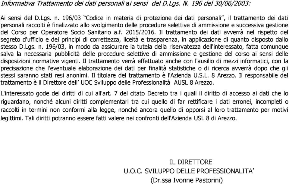 Corso per Operatore Socio Sanitario a.f. 2015/2016.