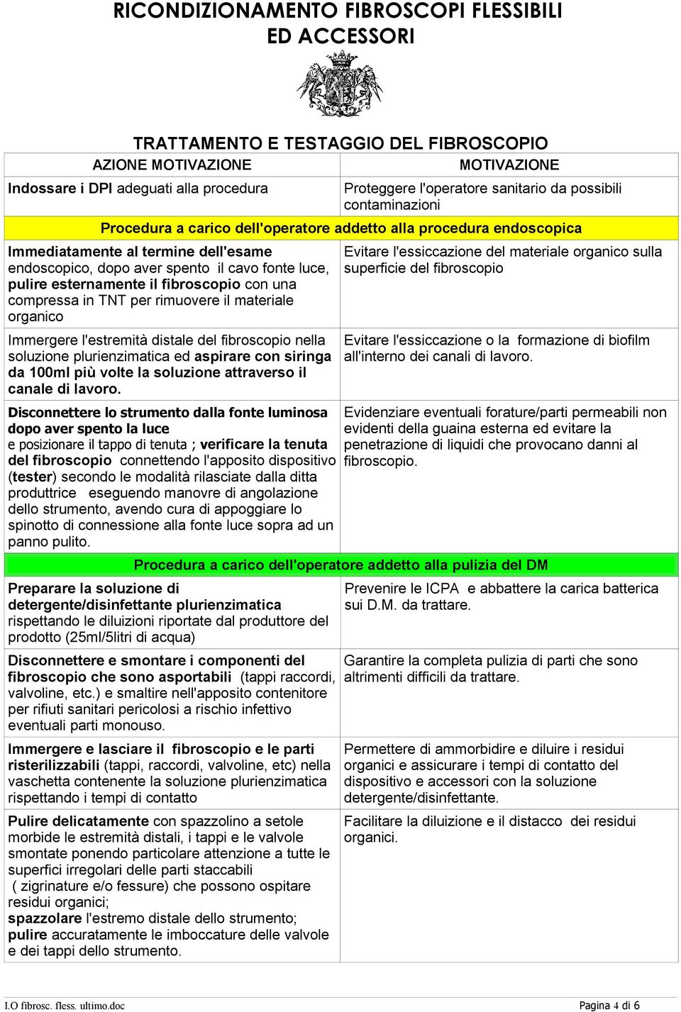 per rimuovere il materiale organico Immergere l'estremità distale del fibroscopio nella soluzione plurienzimatica ed aspirare con siringa da 100ml più volte la soluzione attraverso il canale di