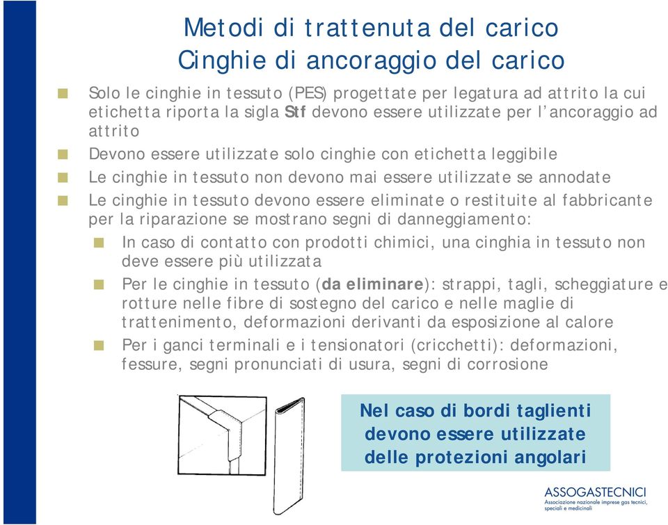 o restituite al fabbricante per la riparazione se mostrano segni di danneggiamento: In caso di contatto con prodotti chimici, una cinghia in tessuto non deve essere più utilizzata Per le cinghie in