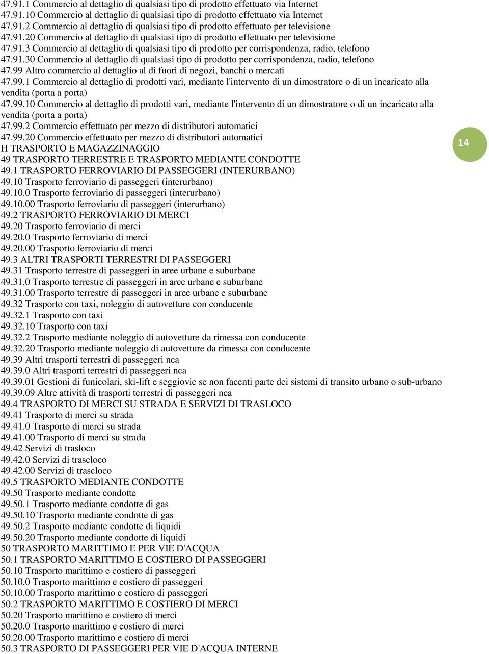 99 Altro commercio al dettaglio al di fuori di negozi, banchi o mercati 47.99.1 Commercio al dettaglio di prodotti vari, mediante l'intervento di un dimostratore o di un incaricato alla vendita (porta a porta) 47.