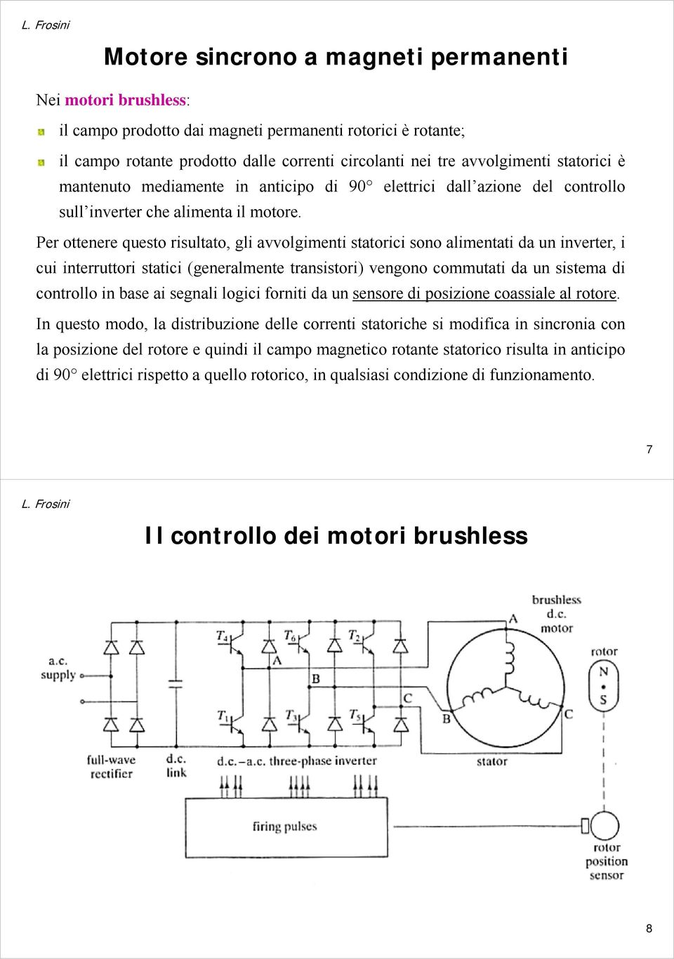 Per ottenere questo risultato, gli avvolgimenti statorici sono alimentati da un inverter, i cui interruttori statici (generalmente transistori) vengono commutati da un sistema di controllo in base ai