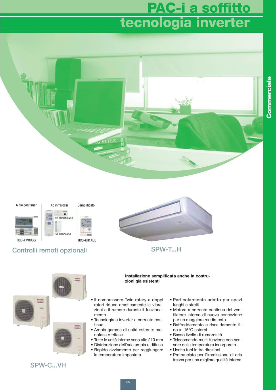 ..VH Il compressore Twin-rotary a doppi rotori riduce drasticamente le vibrazioni e il rumore durante il funzionamento Tecnologia a inverter a corrente continua Ampia gaa di unità esterne: monofase o