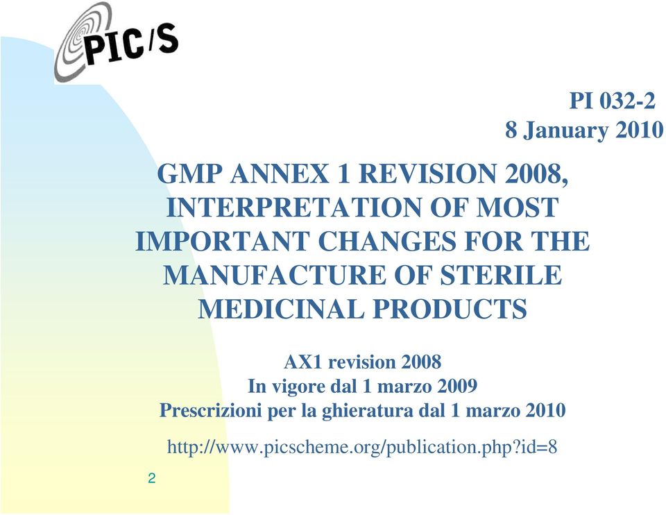 PRODUCTS AX1 revision 2008 In vigore dal 1 marzo 2009 Prescrizioni per