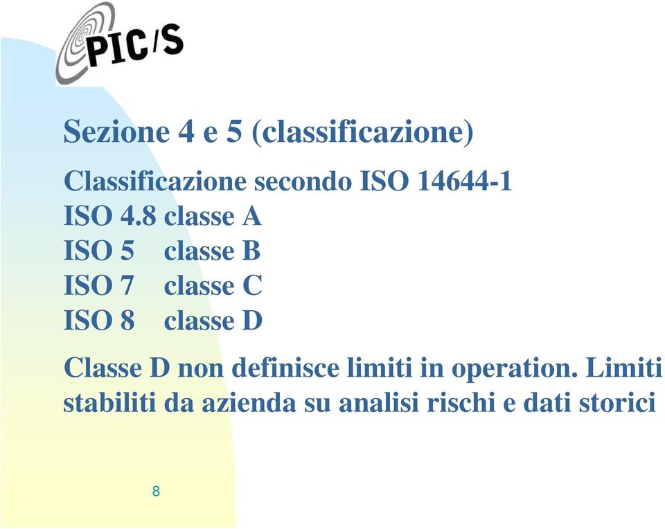 8 classe A ISO 5 classe B ISO 7 classe C ISO 8 classe D