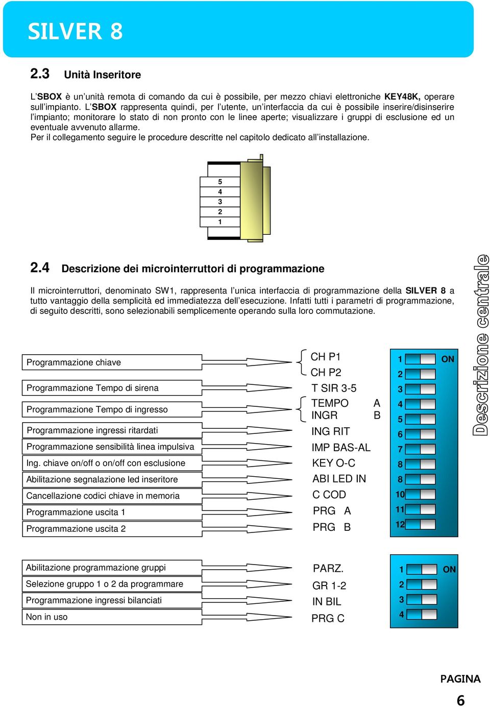 ed un eventuale avvenuto allarme. Per il collegamento seguire le procedure descritte nel capitolo dedicato all installazione. 5 4 3 2 1 2.