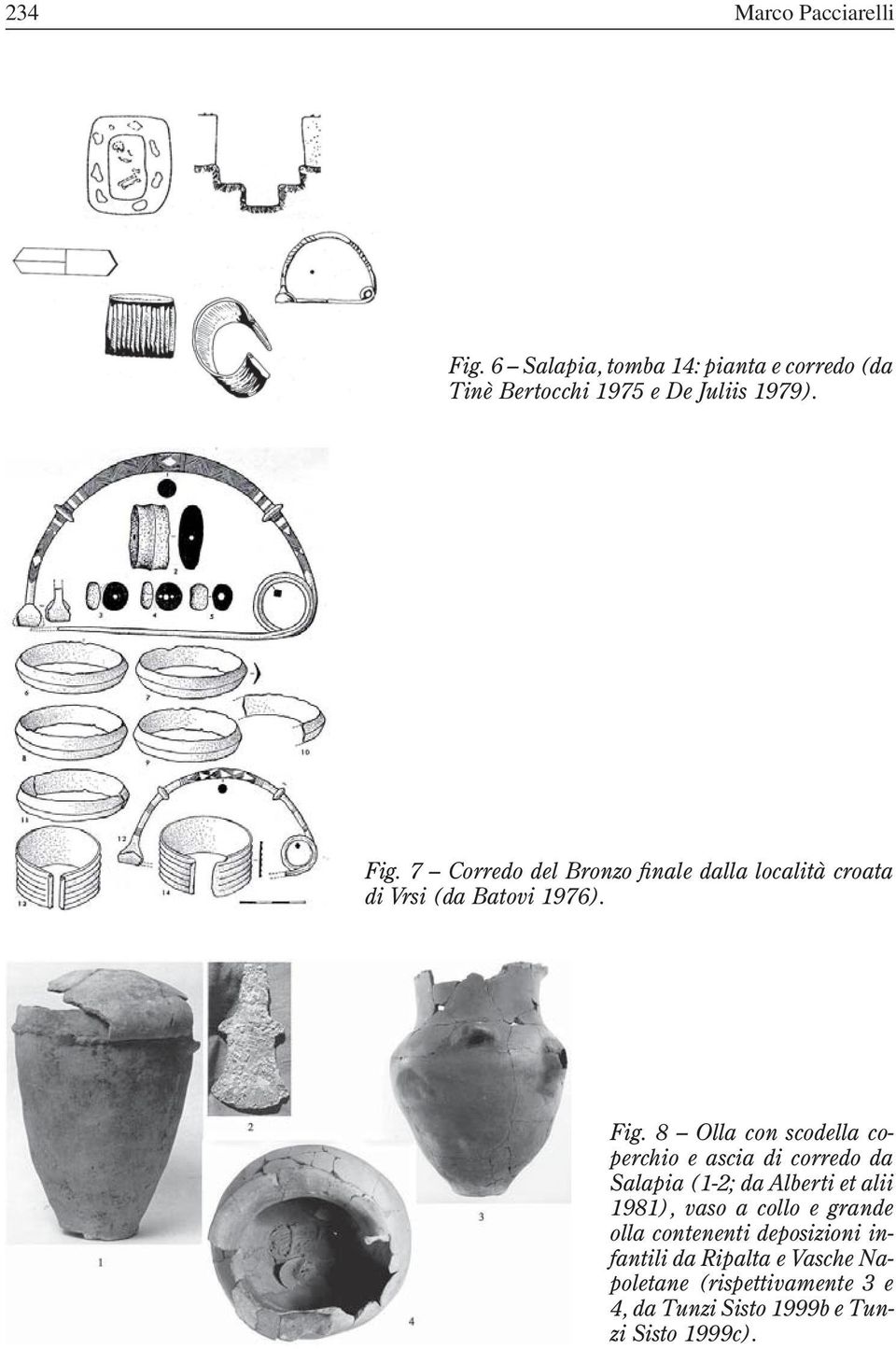 8 Olla con scodella coperchio e ascia di corredo da Salapia (1-2; da Alberti et alii 1981), vaso a collo e