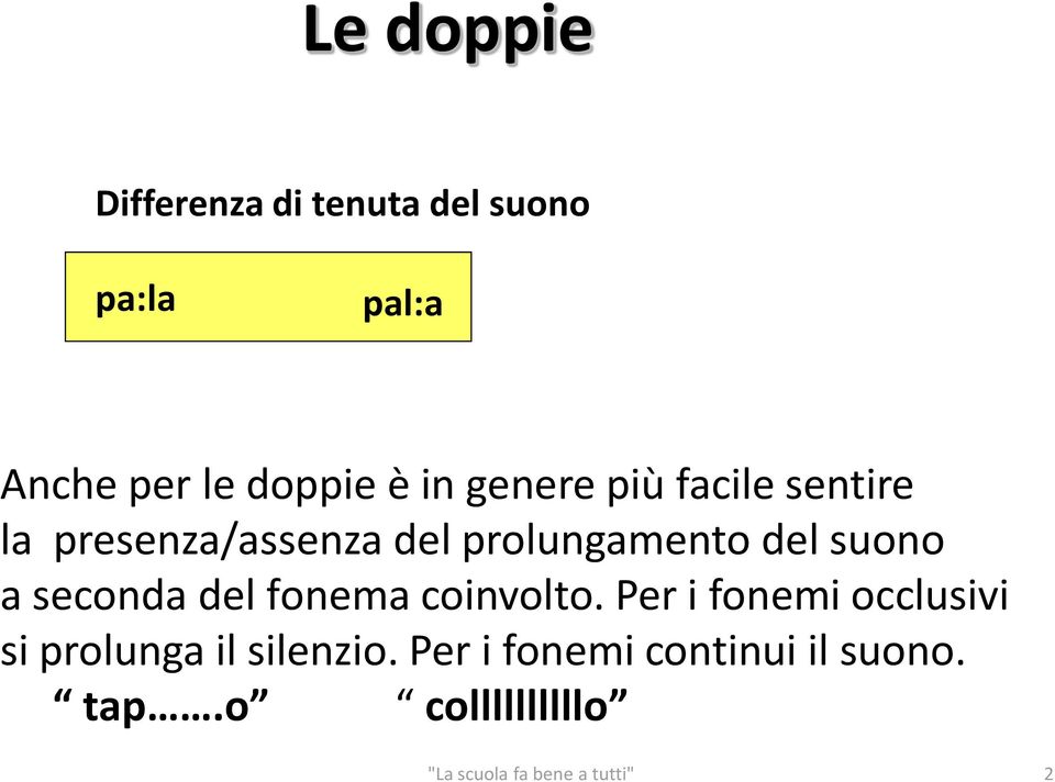 seconda del fonema coinvolto. Per i fonemi occlusivi si prolunga il silenzio.