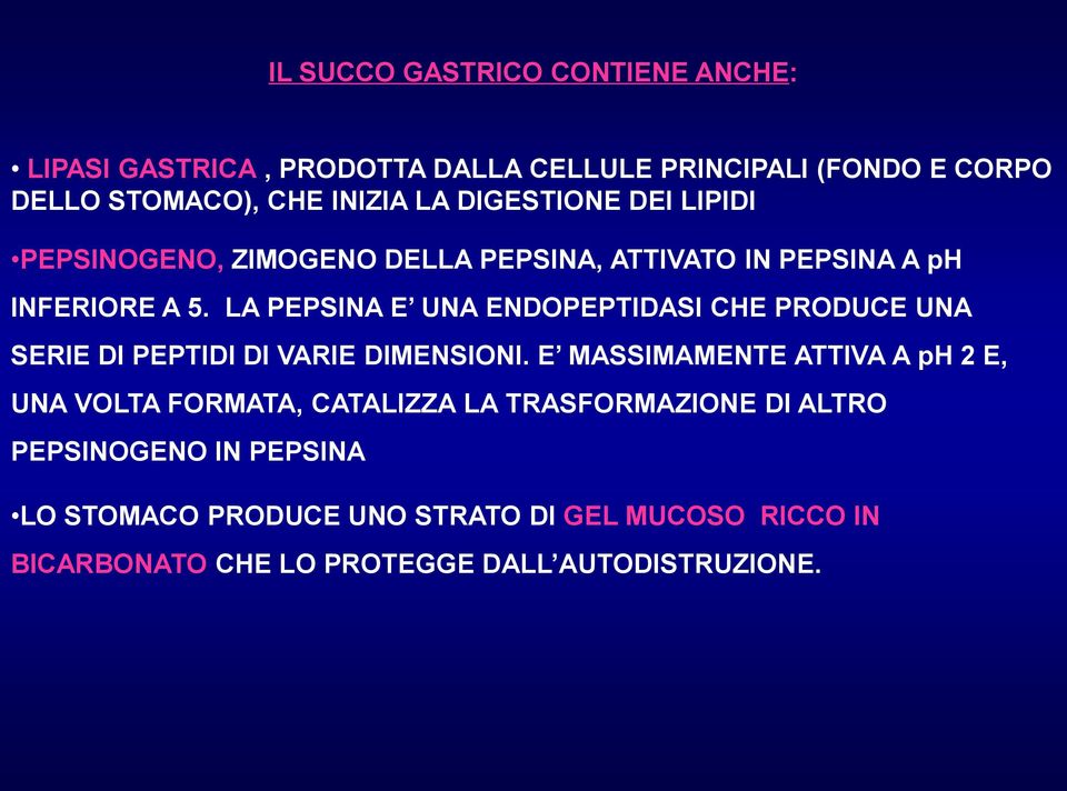 LA PEPSINA E UNA ENDOPEPTIDASI CHE PRODUCE UNA SERIE DI PEPTIDI DI VARIE DIMENSIONI.