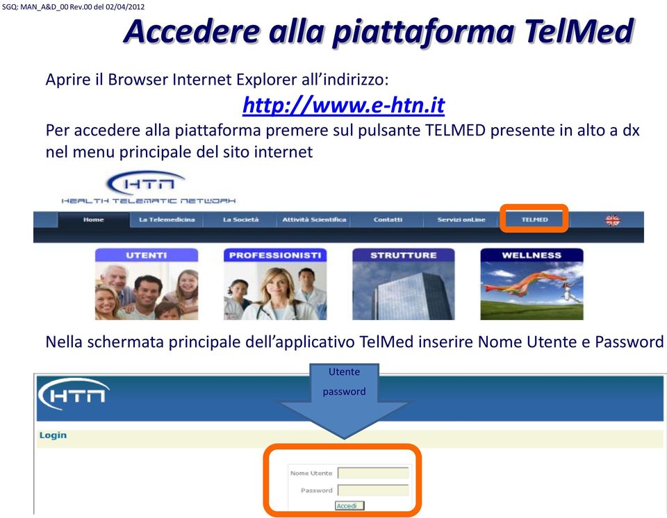 it Per accedere alla piattaforma premere sul pulsante TELMED presente in alto a