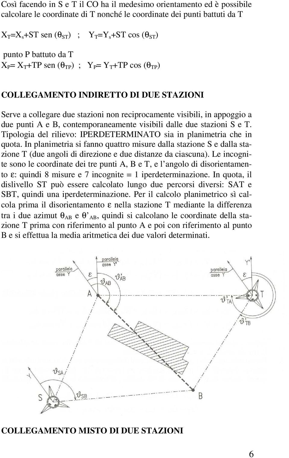 e B, contemporaneamente visibili dalle due stazioni S e T. Tipologia del rilievo: IPERDETERMINATO sia in planimetria che in quota.