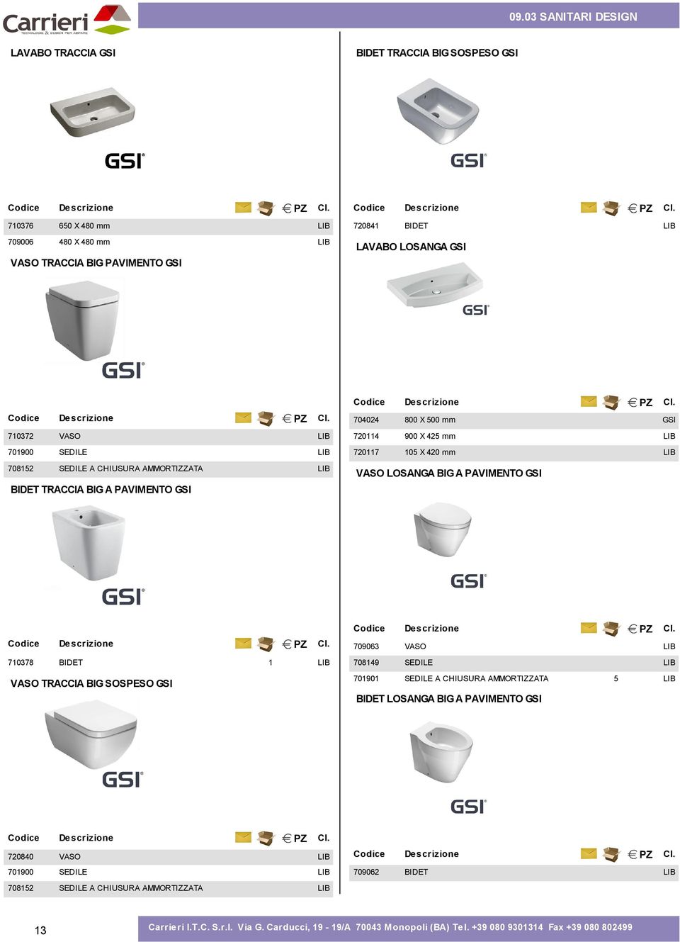 TRACCIA BIG A PAVIMENTO GSI 70378 BIDET 709063 70849 7090 A CHIUSURA AMMORTIZZATA TRACCIA BIG SOSPESO GSI BIDET LOSANGA BIG A PAVIMENTO GSI 720840