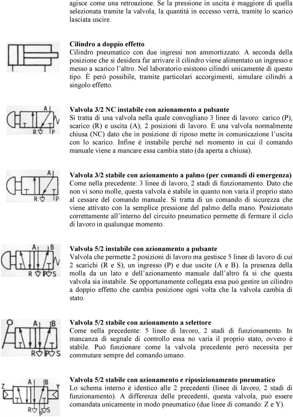 A seconda della posizione che si desidera far arrivare il cilindro viene alimentato un ingresso e messo a scarico l altro. Nel laboratorio esistono cilindri unicamente di questo tipo.